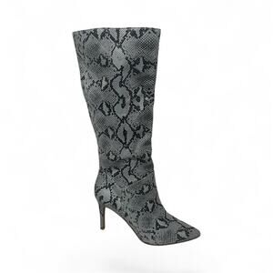 Steve Madden Kinga Snake Print Boots Size 8 M Faux Leather Blue Black Knee High